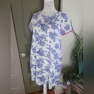 Traffic People Dress Cotton Linen Mix Short Sleeves Floral Summer Pockets S/M